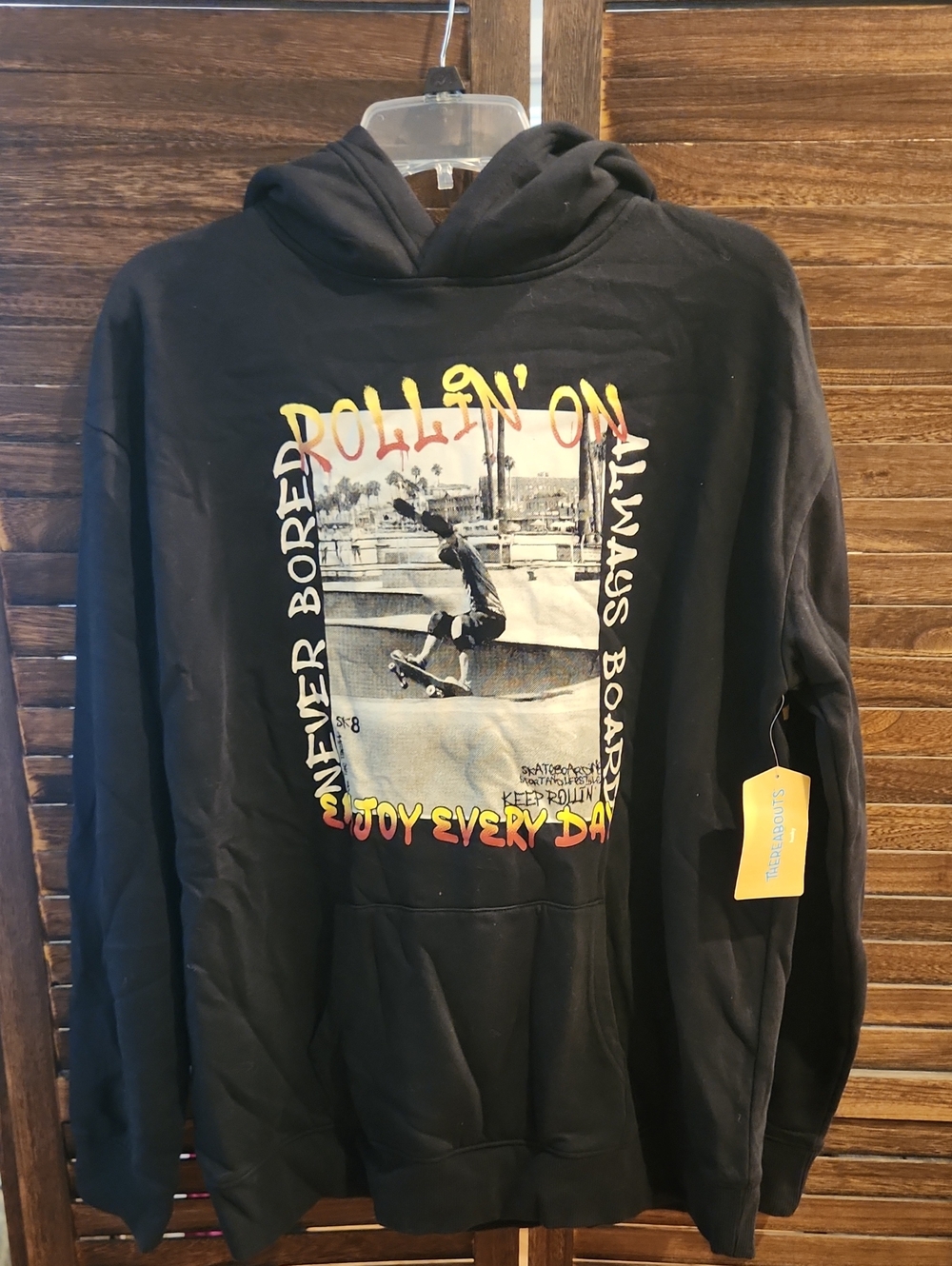 Black 'Rollin' On' Skateboard Graphic Hoodie - Kids